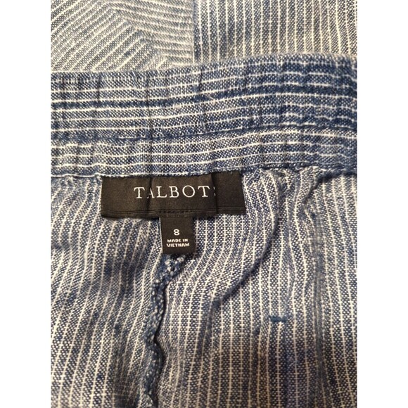 Talbots Pants Womens Size 8 Blue White Stripes Linen Pockets Drawstring - Picture 8 of 11